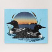 Puzzle Loon Couple coucher de soleil bleu (Horizontal)
