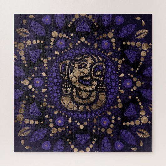 Puzzle Lord Ganesha Dot Art Purple et Or (Vertical)