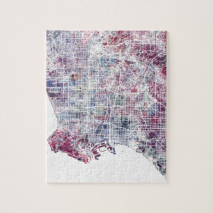 Puzzle Los Angeles map California watercolor painting