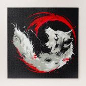Puzzle Loup blanc rouge lunaire (Horizontal)