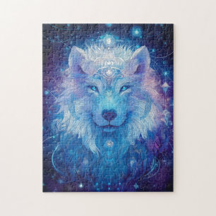 Puzzle Loup bleu sous ciel étoilé magique
