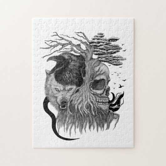 Puzzle Loup et corbeau avec crâne (Vertical)