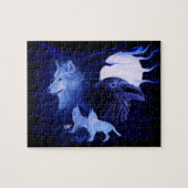 Puzzle Loup et corbeau avec pleine lune (Horizontal)