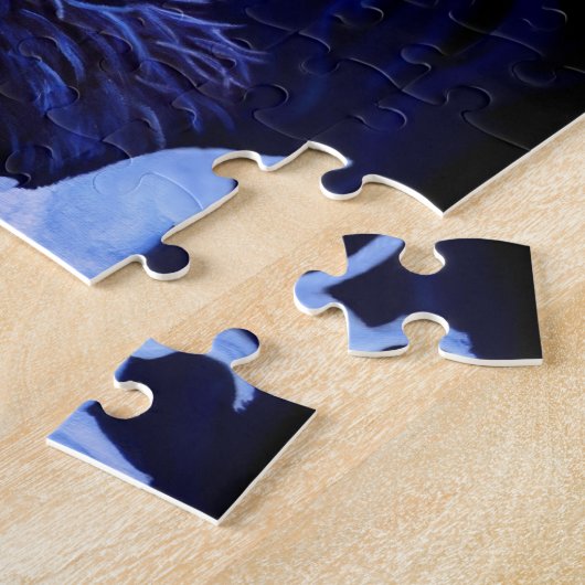 Puzzle Loup et corbeau avec pleine lune (Côté)