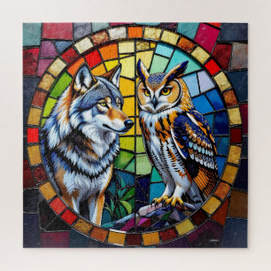 Puzzle Loup et Hibou Mosaïque Vibrant Art