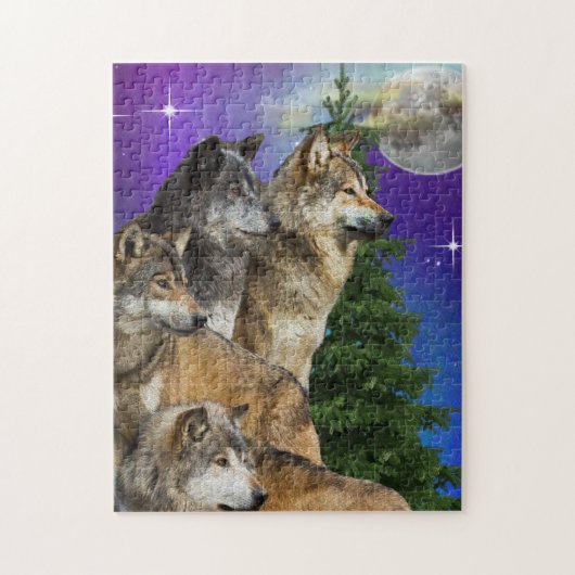 Puzzle loup et Lune (Vertical)
