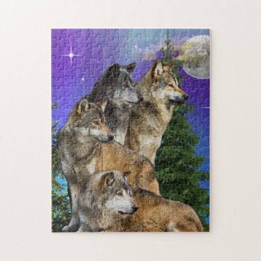 Puzzle loup et lune (Vertical)