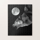 Puzzle Loup gris solitaire et pleine lune (Vertical)