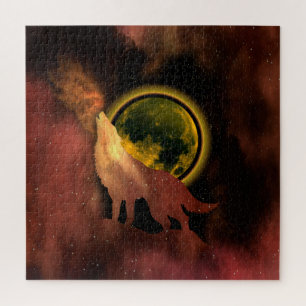 PUZZLE LOUP HURLANT DANS LA GALAXIE LUNAIRE ESPACE   