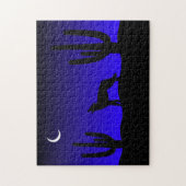 Puzzle Loup hurlant silhouette de nuit dans le désert (Vertical)