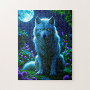Puzzle Loup majestueux dans le mystique jardin de la Lune