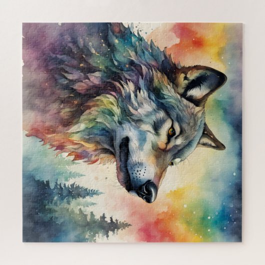 Puzzle Loup majestueux dans un monde arc-en-ciel (Horizontal)