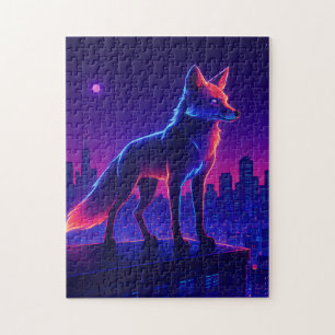 Puzzle Loup Néon au-Dessus de la Ville