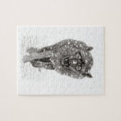 Puzzle Loup noir en colère dans la neige, hiver sauvage (Horizontal)