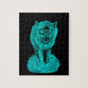 Puzzle Loup noir en colère dans la nuit