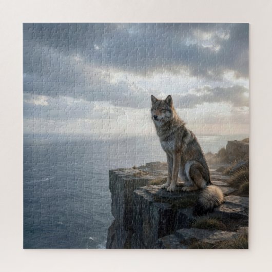 Puzzle Loup solitaire assis sur une falaise rocheuse de l (Vertical)
