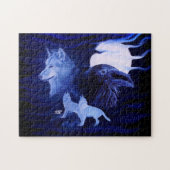 Puzzle Loups et corbeau avec pleine lune (Horizontal)