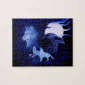 Puzzle Loups et corbeau avec pleine lune (Horizontal)