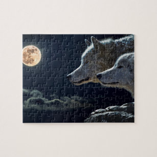 Puzzle Loups hurlant à la Pleine lune de nuit