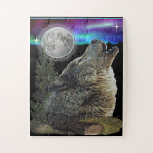 Puzzle Loups hurlant sur la lune