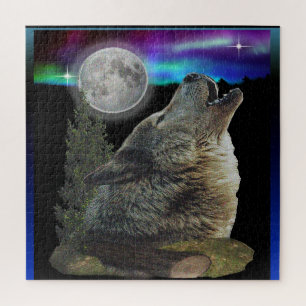 Puzzle Loups hurlant sur la lune