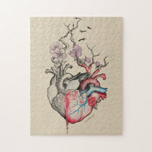 Puzzle Love art Surreal Anatomical hearts Flowers Vintage