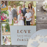 Puzzle Love Happiness Family Photo Strip Collage<br><div class="desc">Puzzle photo personnalisé avec 5 de vos propres photos. Le collage photo comprend 1 photo de paysage plus 4 photos de portrait, mis en forme de bande photo. Le design a une belle formulation, surtout comme un cadeau pour la famille, qui lit .. amour famille bonheur .. dans le style...</div>