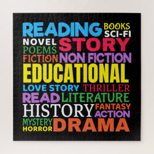 Puzzle Love Reading Books - Genre Word Art