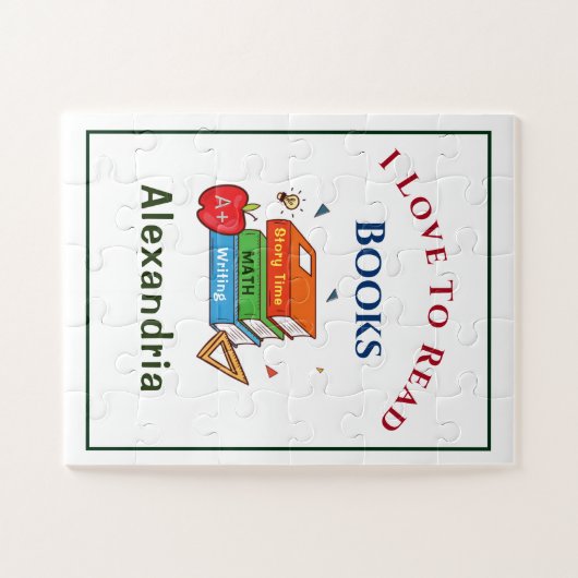 Puzzle Love To Read Books Reader Lecture Personnaliser (Horizontal)