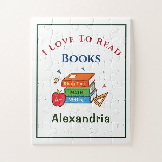 Puzzle Love To Read Books Reader Lecture Personnaliser (Vertical)