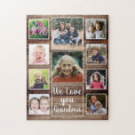 Puzzle Love You Grandma 10 Family Photo Collage Wood<br><div class="desc">Unique photo collage puzzle personnalisé avec 10 photos et un message spécial à grand-mère pour le jour de la mère ou du grand-parent.</div>