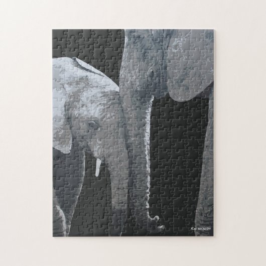 Puzzle Love You More, Elephant Original Art (Vertical)