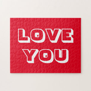 Puzzle Love You rouge blanc moderne audacieuse typographi