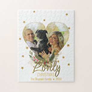 Puzzle Lovely Christmas Photo Heart Gold Parties scintill