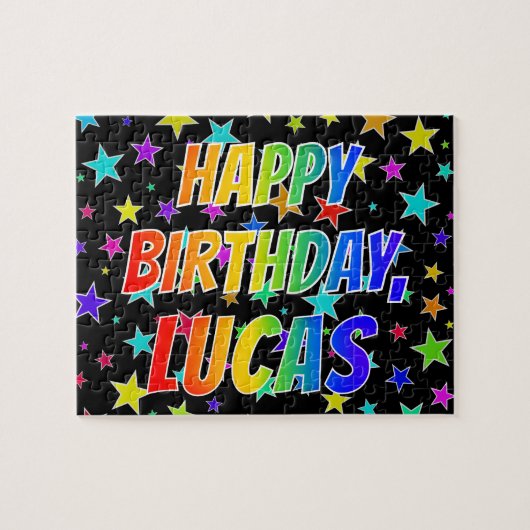 Puzzle "LUCAS" Prénom, "HEUREUX ANNIVERSAIRE" (Horizontal)
