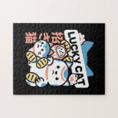 Puzzle Lucky Cat Art – Maneki Neko with Gold Coin (Horizontal)