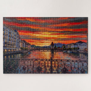 Puzzle Lueur de coucher de soleil à Lucerne : Édition Gal
