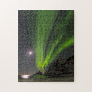 Puzzle Lumières du Nord Plage de Haukland Île Norvège