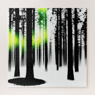 Puzzle Luminosité verte dans les Silhouettes noires et bl