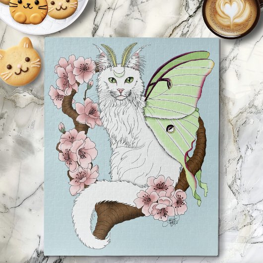 Puzzle Luna Moth Moth Blanc Chat Vert