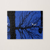 Puzzle Lune avec arbre, Bleu Cobalt, Noir et Blanc (Horizontal)