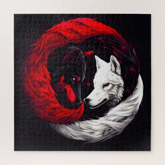 Puzzle Lune Crimson Loup blanc rouge (Vertical)