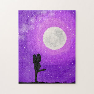 Puzzle Lune Date Nuit Couple Purple Starry Sky