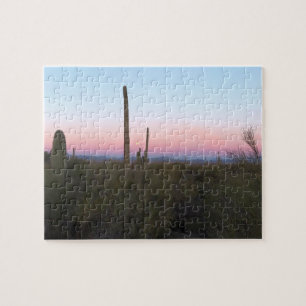Puzzle Lune rose sur Saguaro au lever du soleil