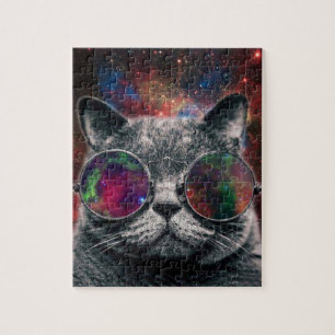 Puzzle Lunettes de port de chat de l'espace devant la