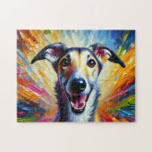 Puzzle Lurcher Art Acrylique : Long Chien Fauve Bringé (Horizontal)