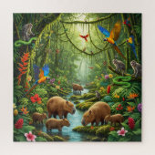 Puzzle Lush rainforest scene teeming with capybaras (Vertical)