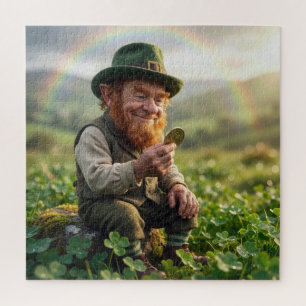 Puzzle Lutin Irlandais Admirant une Pièce d'Or