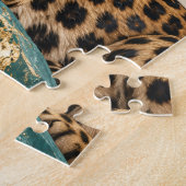 Puzzle Luxueux Léopard Turquoise et Or (Côté)
