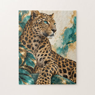 Puzzle Luxueux Léopard Turquoise et Or